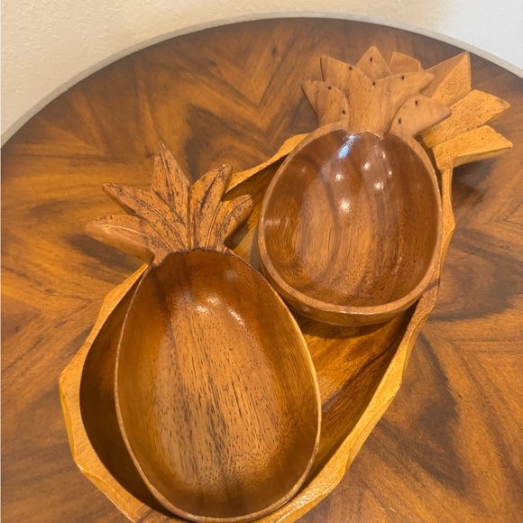 3 MCM Pineapple Shaped Mimosa Wood Serving Bowls - Picture 4 of 15